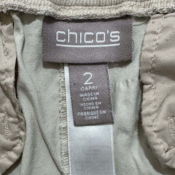 Chico's 2 Women's Large Khaki Beige Capri Pants 20" Inseam Stretch Lightweight - Picture 7 of 16